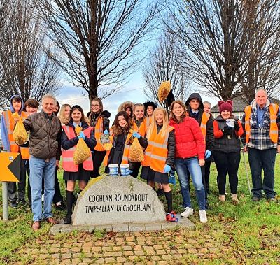 Group of OLM students at Coughlan Roundabout in Drimnagh